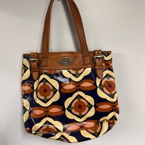 FOSSIL Key Per Medium Zip Tote Bag Multicolor Floral Coated Canvas
